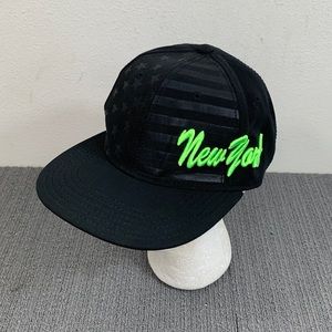 New York Snapback Hat Mens Adjustable Black American Flag Embossed Essencial
